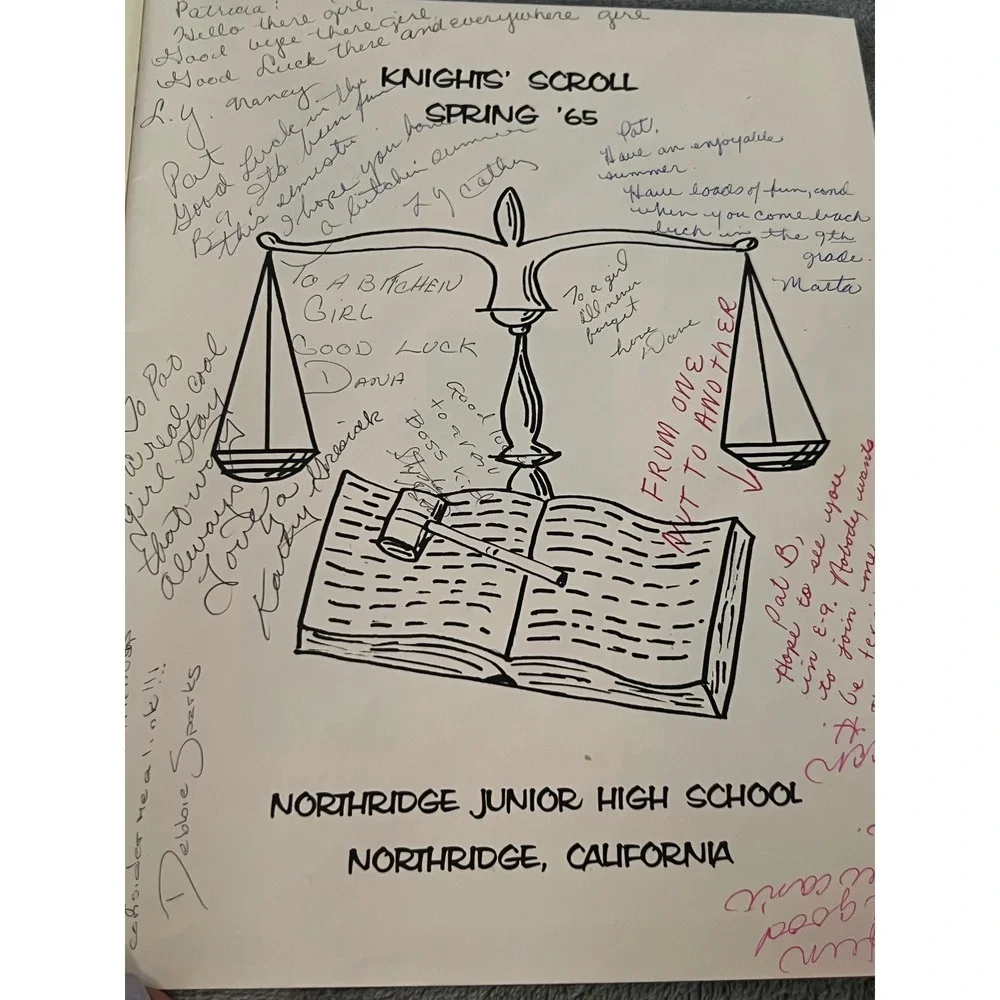 1965 Knights Scroll S'65‎ Jr High Yearbook Autographed Love Letters Art Vintage